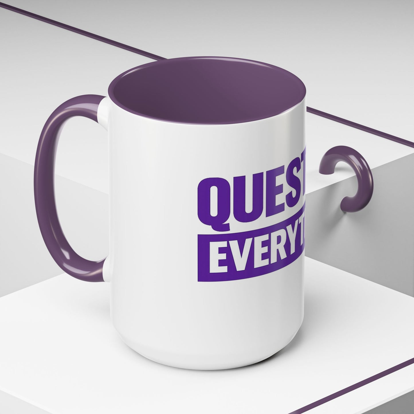Question Everything Accent Coffee Mug — Bold Purple Typography 11/15oz