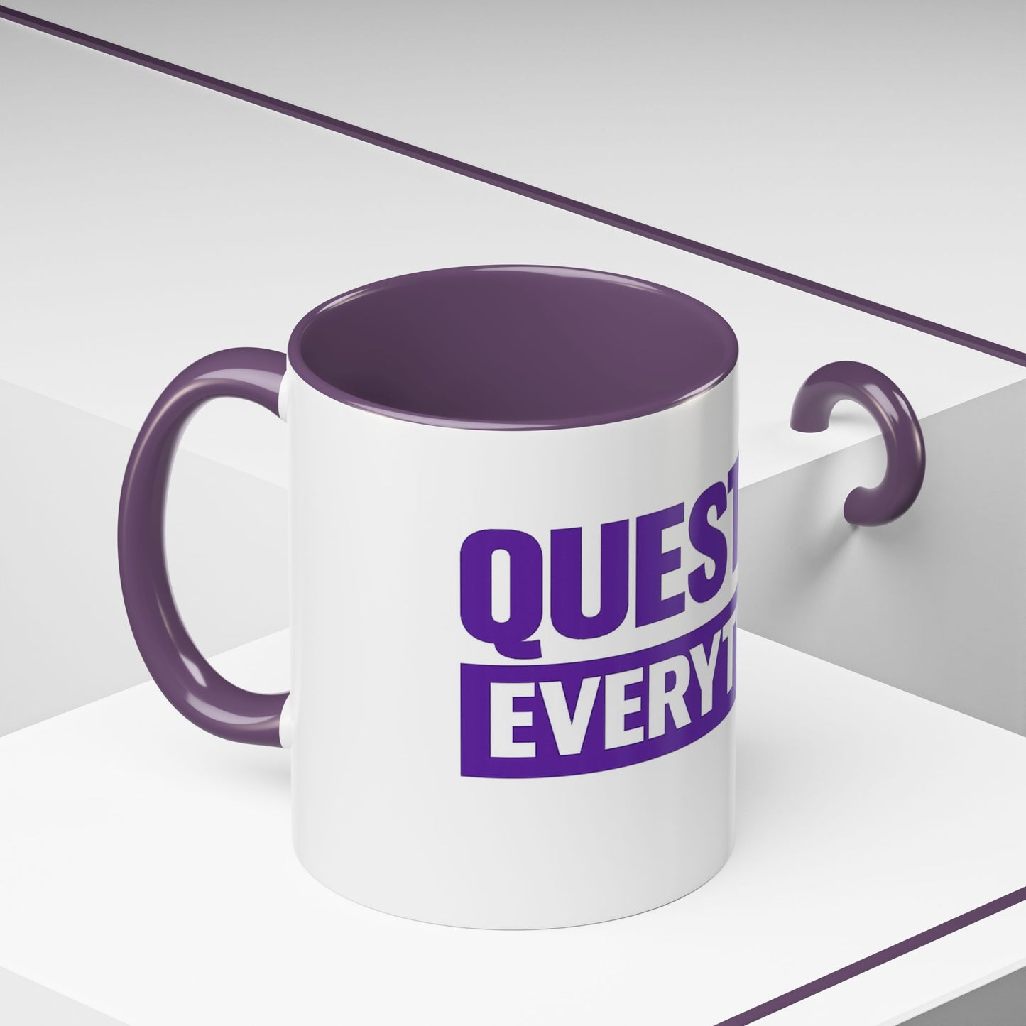 Question Everything Accent Coffee Mug — Bold Purple Typography 11/15oz