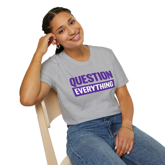 Question Everything T-Shirt — Bold Purple Graphic Tee for Thinkers