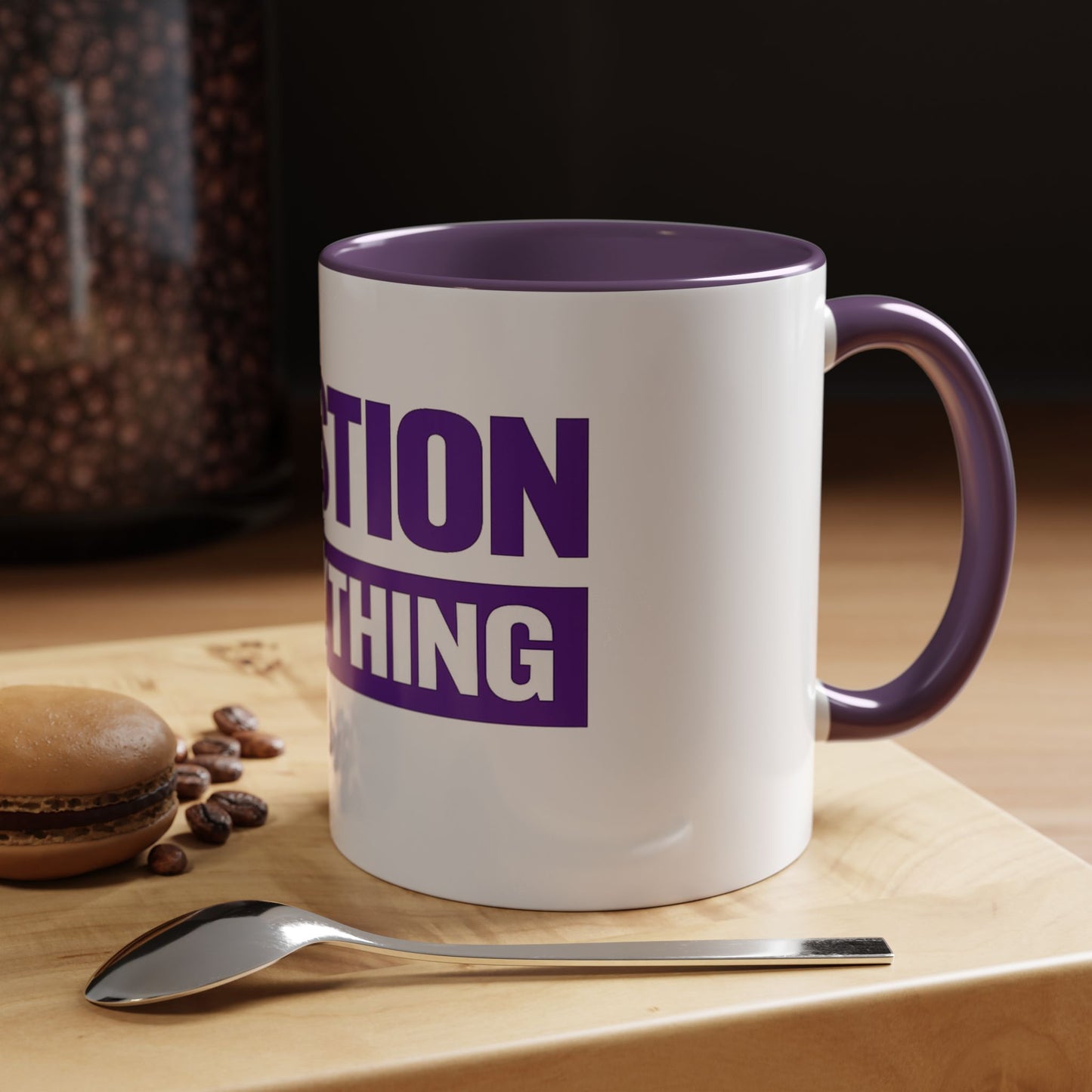 Question Everything Accent Coffee Mug — Bold Purple Typography 11/15oz