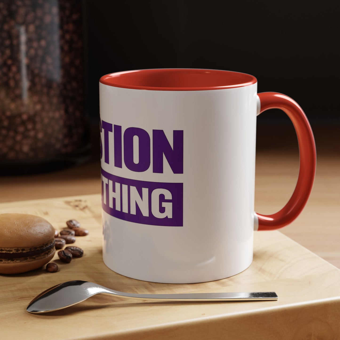Question Everything Accent Coffee Mug — Bold Purple Typography 11/15oz