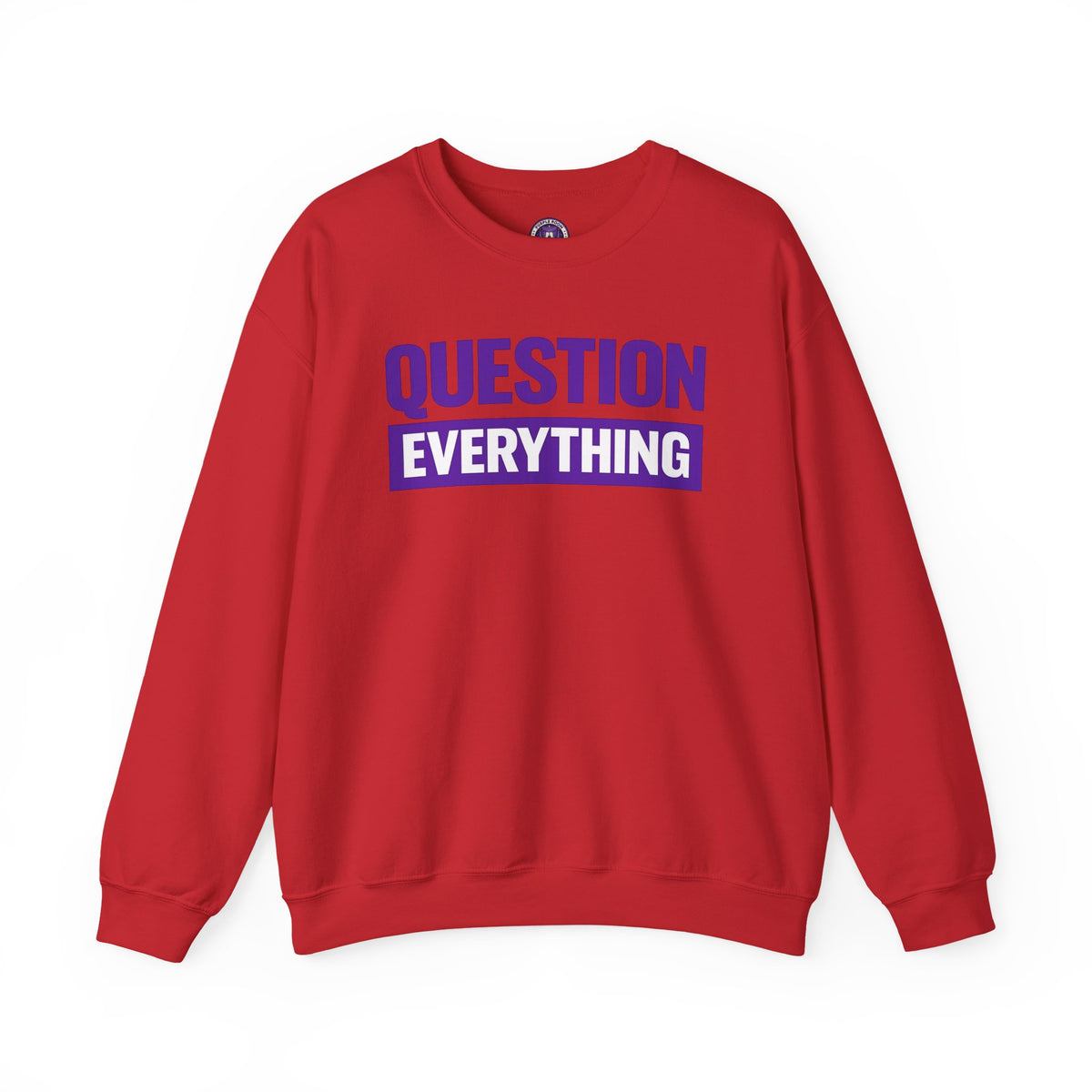 Question Everything Crewneck Sweatshirt — Bold Purple Graphic Pullover